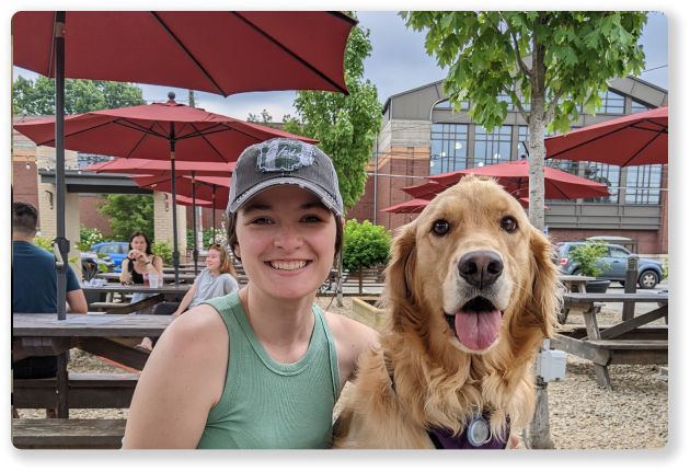 Kasey with Willow, her golden retriever and the dog in the Willow Web logo
